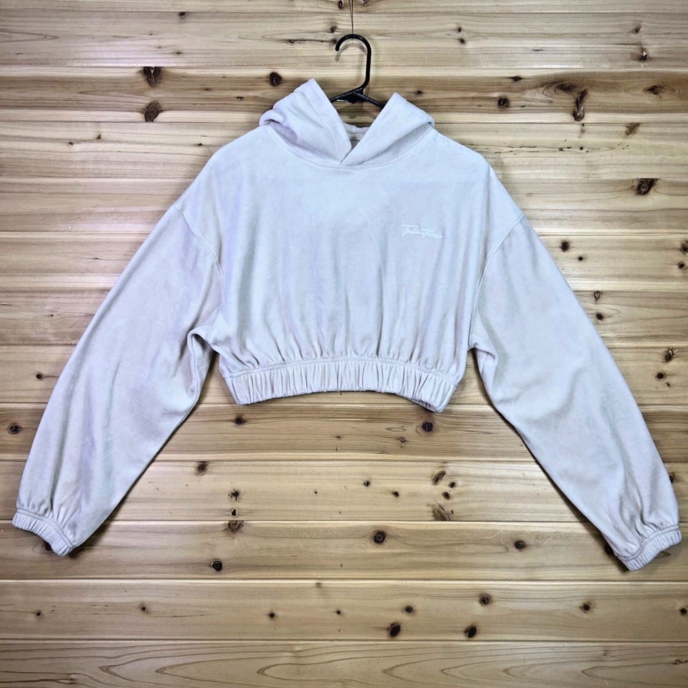 Talentless Hoodie Womens Small Cream Long Sleeve Hooded Crop Top Sweatshirt - Picture 1 of 9